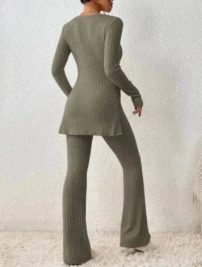 Polyester Two piece set Women's Clothing Solid Color Casual Slim New Fashion Women Elegant Outfit