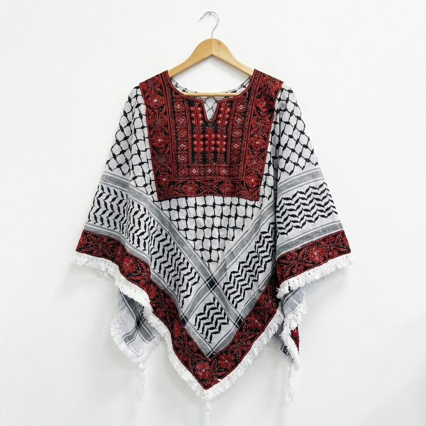 Poncho of Palestine | Classic Kufiya (Keffiyeh)- Tatreez – Made in Jordan