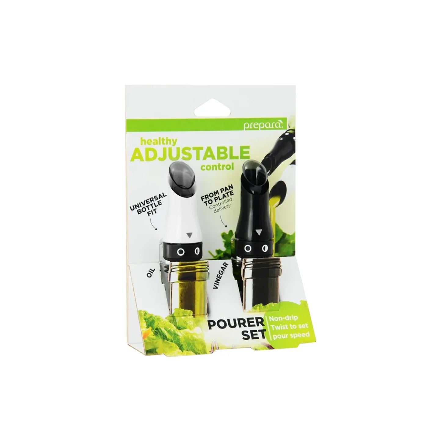 Prepara - Adjustable Oil/Vinegar Pourer 2/Pk White/Black