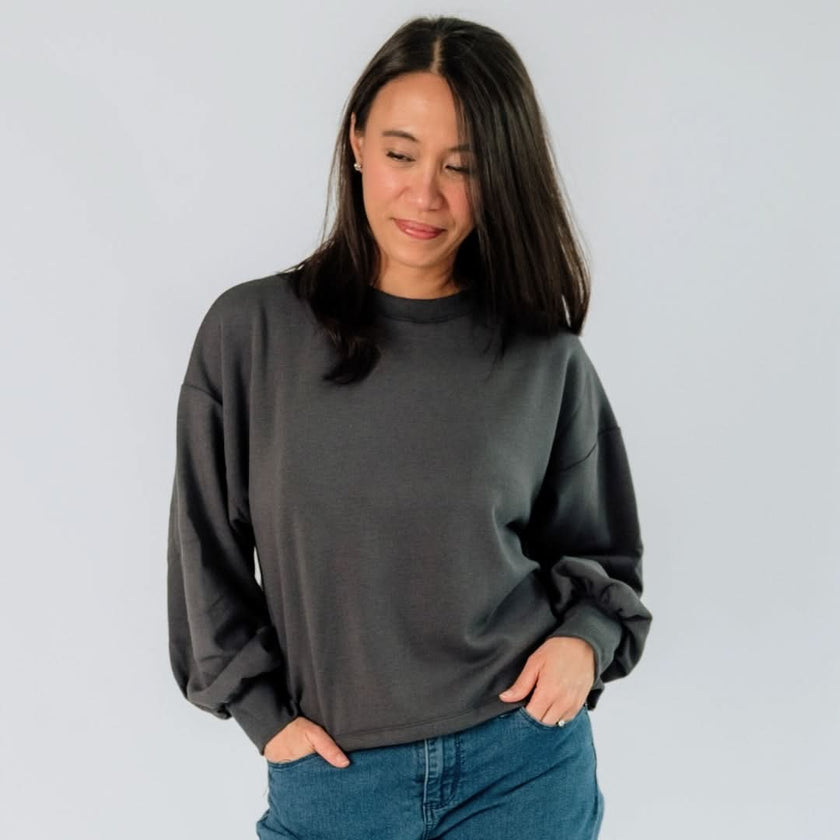 Ladies' Bamboo Fleece Cropped Pullover | Graphite