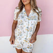 Women's Printed Cardigan Short Sleeve Pajamas Set – Single-Breasted Casual Homewear Canada
