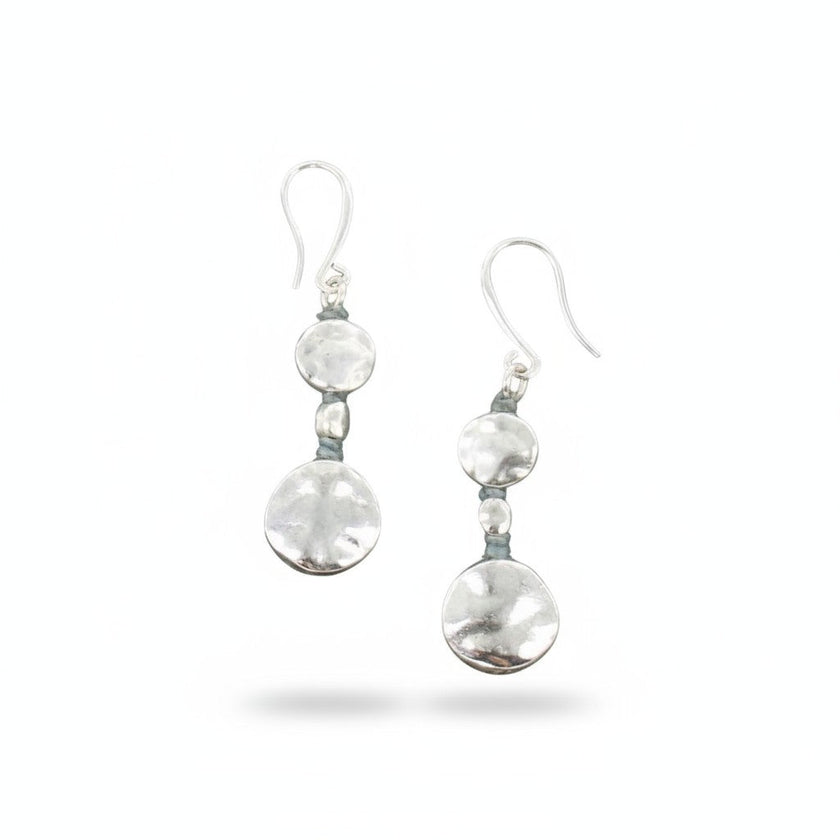 Double Beaten Disc Earrings In Silver Plate