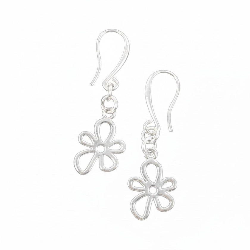 Flower Charm Earrings in Silver Plate