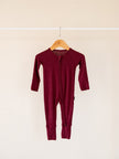 Burgundy Ribbed Bamboo Convertible Zippered Romper