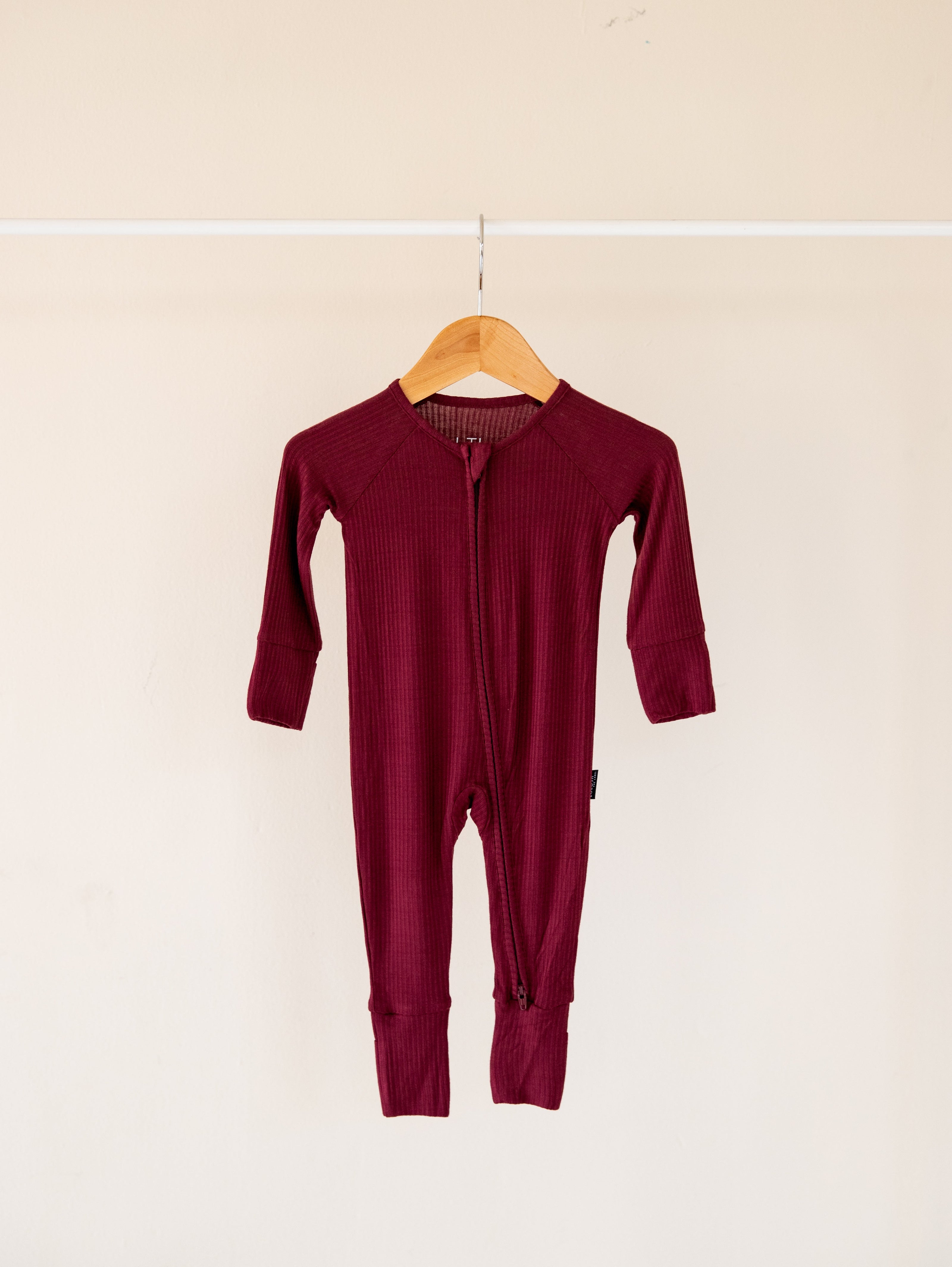 Burgundy Ribbed Bamboo Convertible Zippered Romper