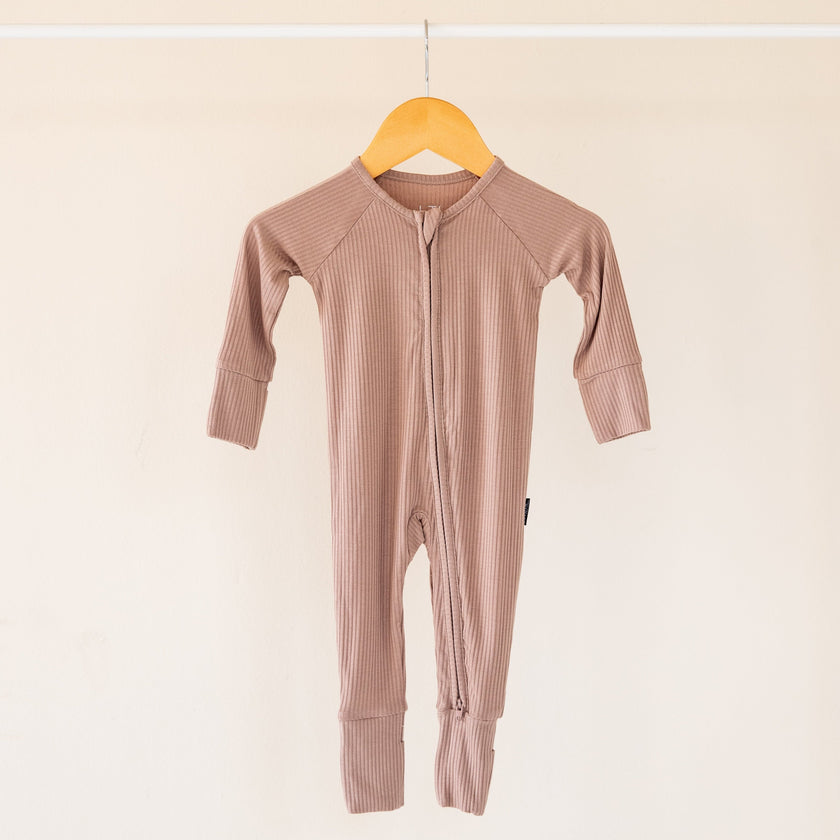 Sandy Taupe Ribbed Bamboo Convertible Zippered Romper
