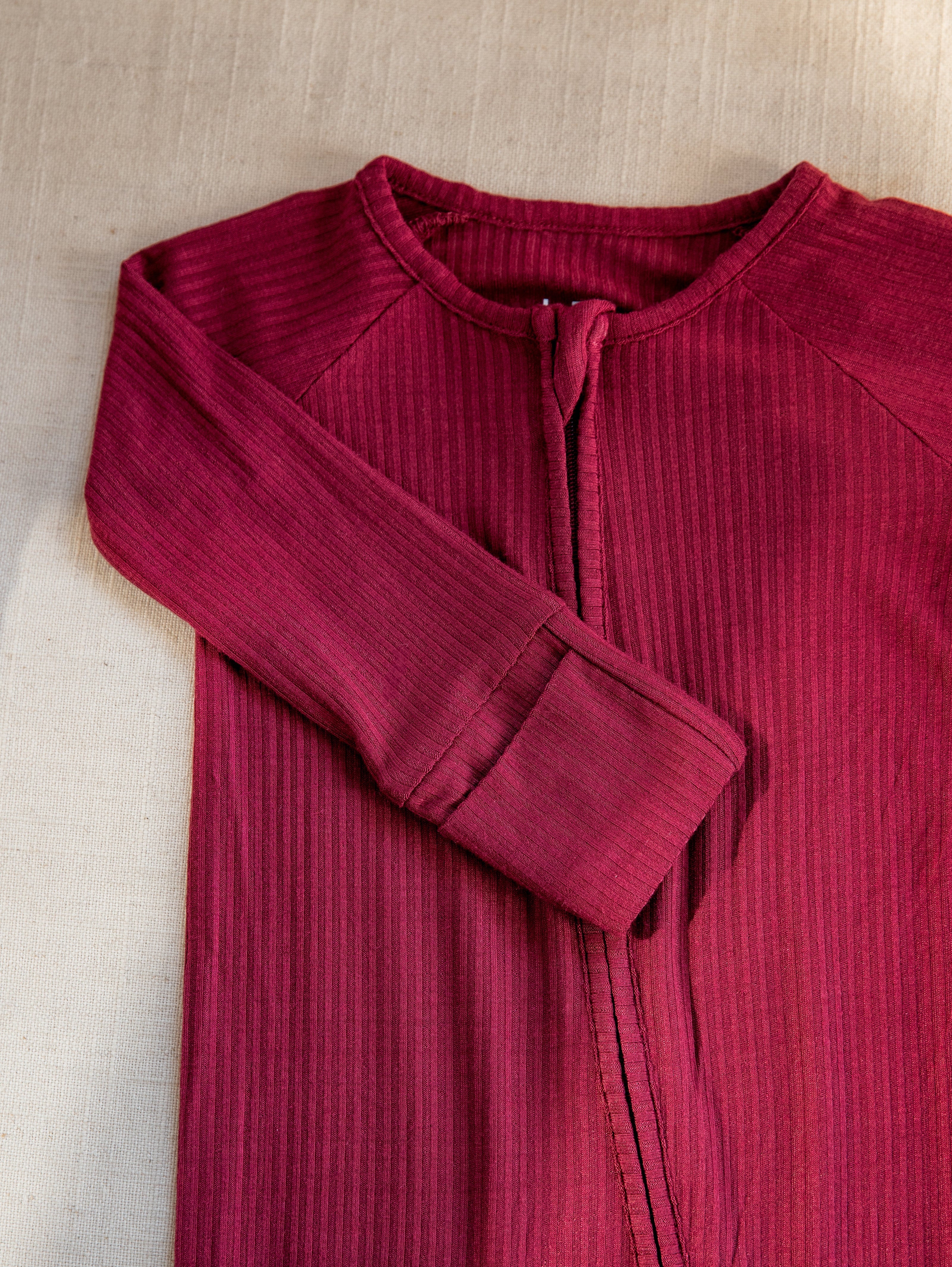 Burgundy Ribbed Bamboo Convertible Zippered Romper