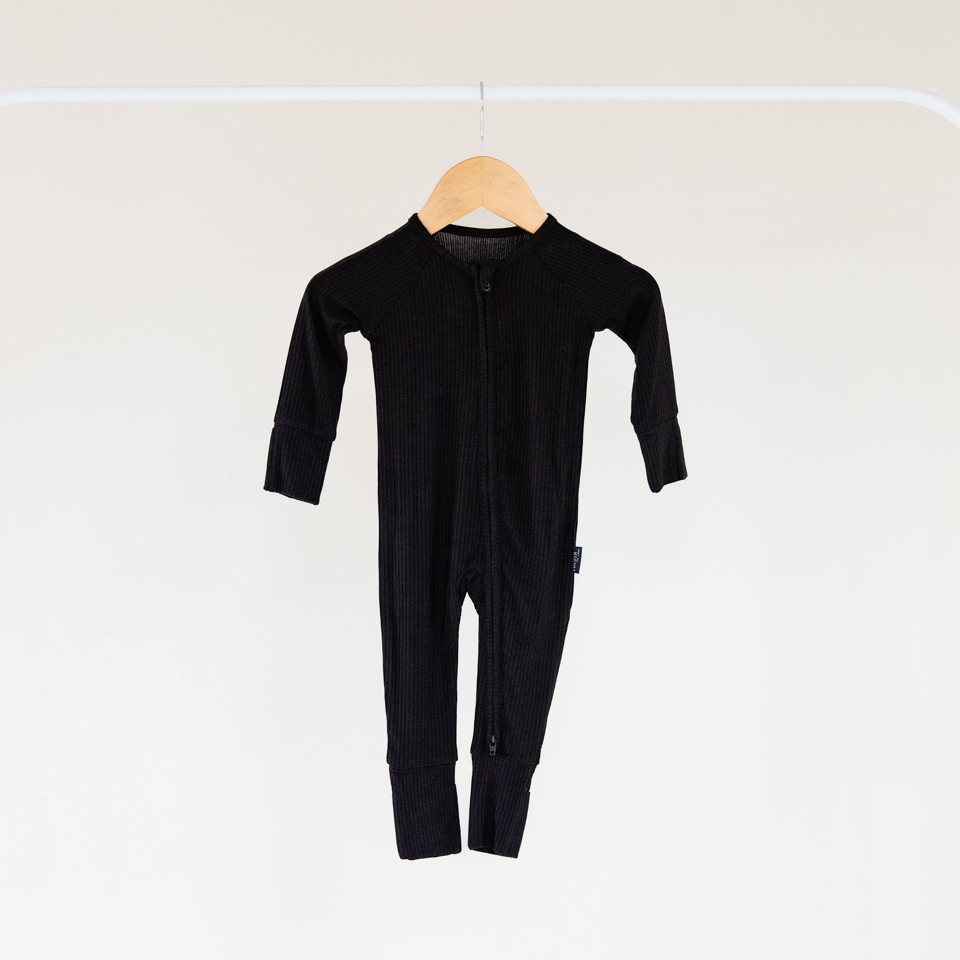 Jet Black Ribbed Bamboo Convertible Zippered Romper