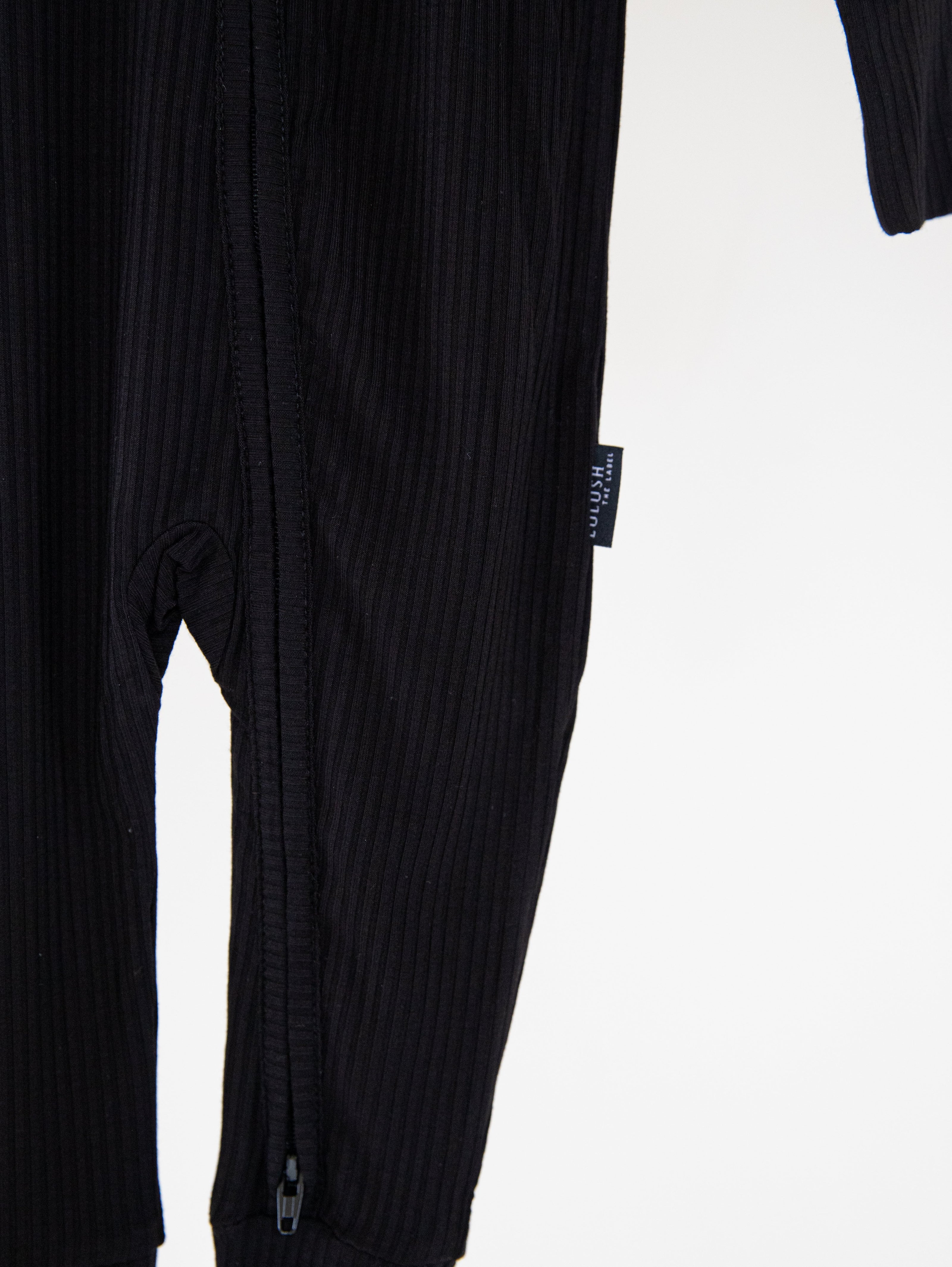 Jet Black Ribbed Bamboo Convertible Zippered Romper