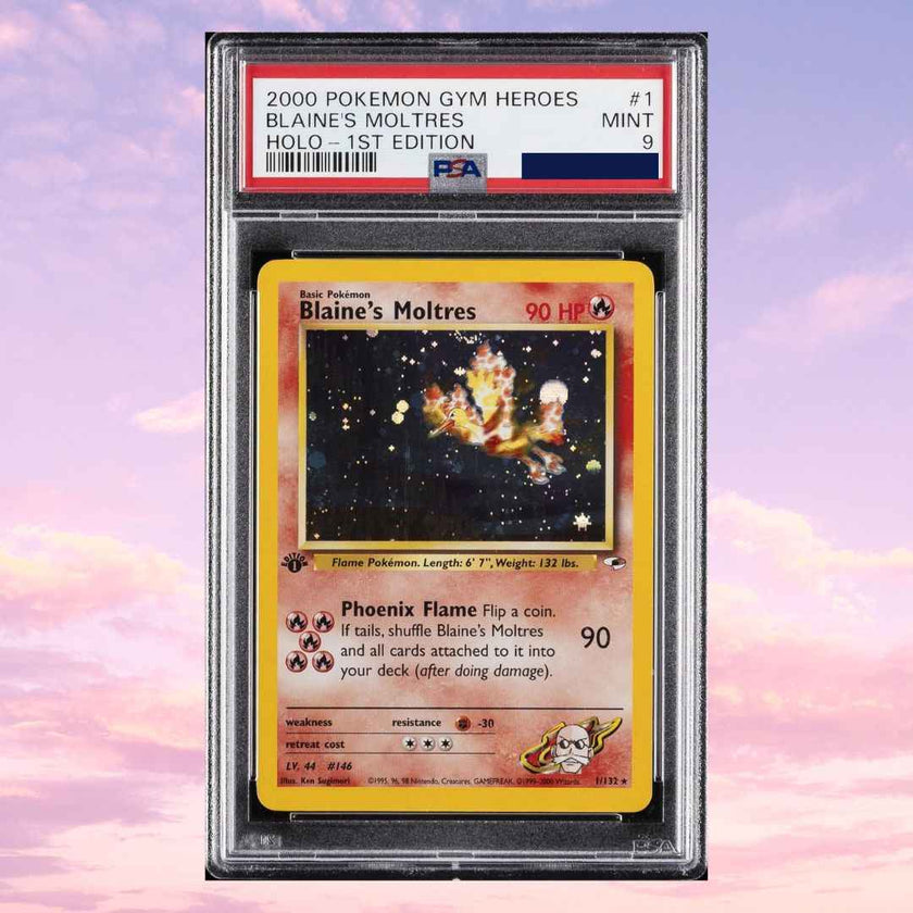 Pokemon Blaine's Moltres Holo 1st Edition 001/132 Gym Heroes PSA 09