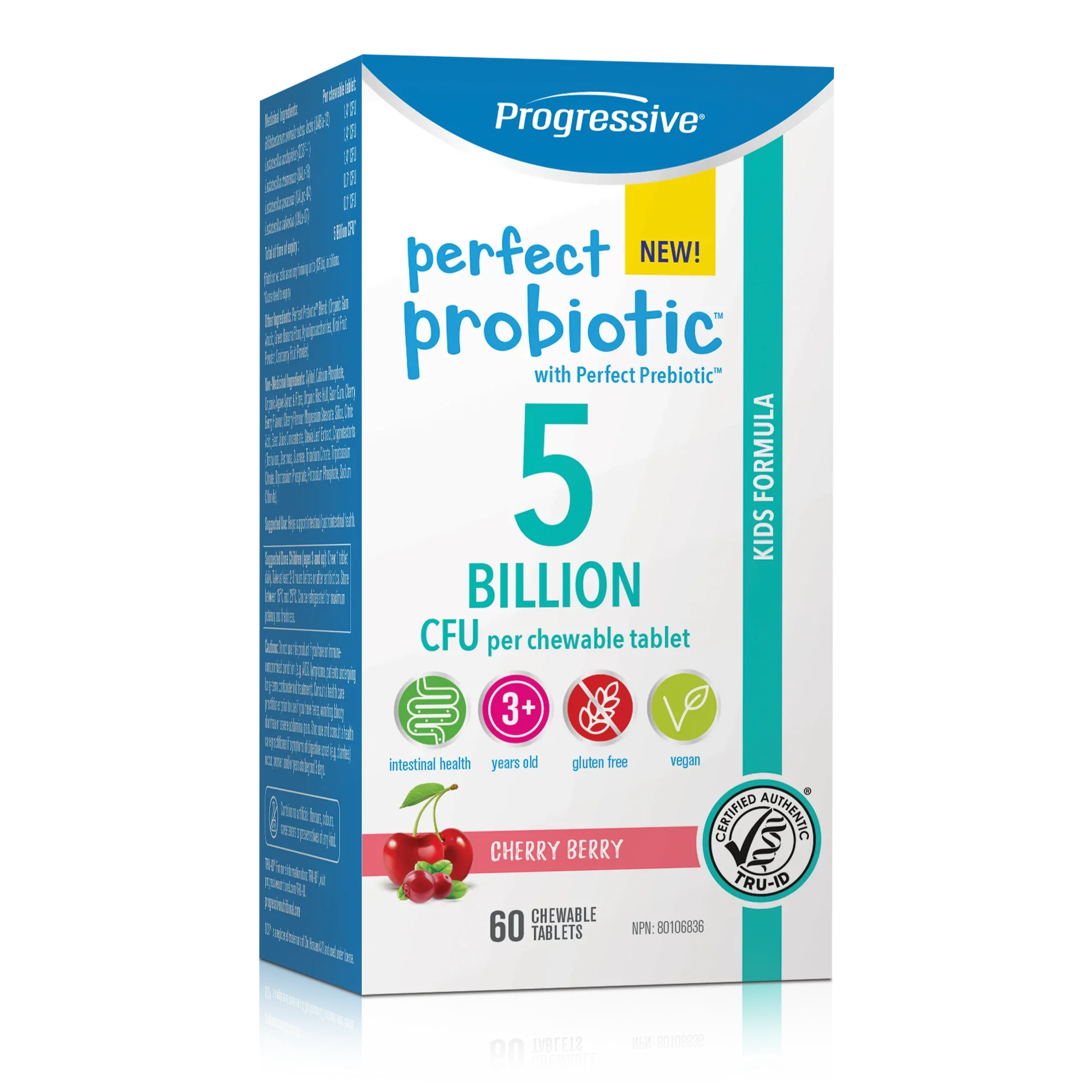 Progressive Perfect Probiotic 5 Billion Kids Cherry Berry 60 Chewable Tablets