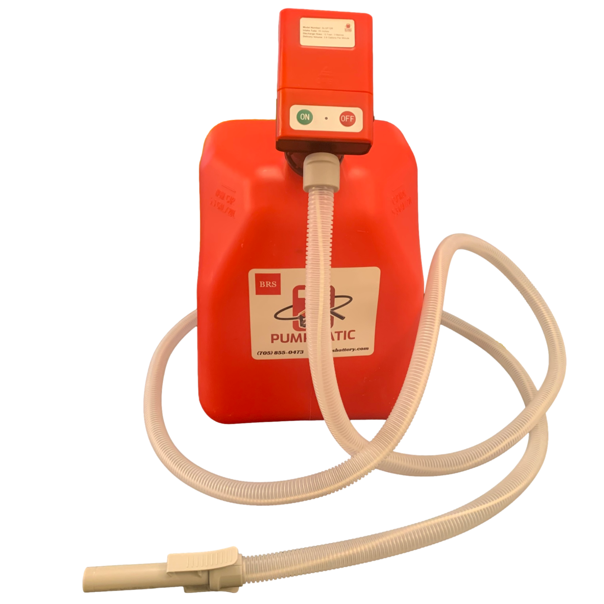 PUMPMATIC 12 FT HOSE + 5 Gallon Gas Can Combo Kit - 3.8 GPM - GAS, DIESEL, KEROSENE