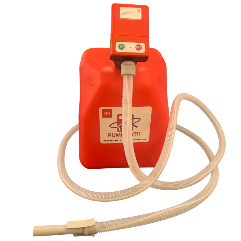 PUMPMATIC 12 FT HOSE + 5 Gallon Gas Can Combo Kit - 3.8 GPM - GAS, DIESEL, KEROSENE
