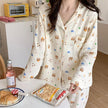 Pure Cotton Cartoon Long-sleeved Pajamas Set Letter Bear Homewear For Women