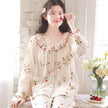 Pure Cotton Gauze Pajamas For Women Sweet And Fresh  Long Sleeves With Chest Pads