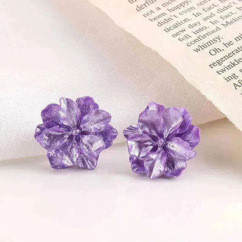 Purple Flower Internet Influencer Fairy Resin Stud Earrings For Women