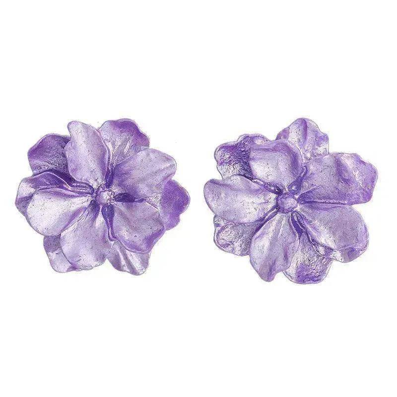 Purple Flower Internet Influencer Fairy Resin Stud Earrings For Women