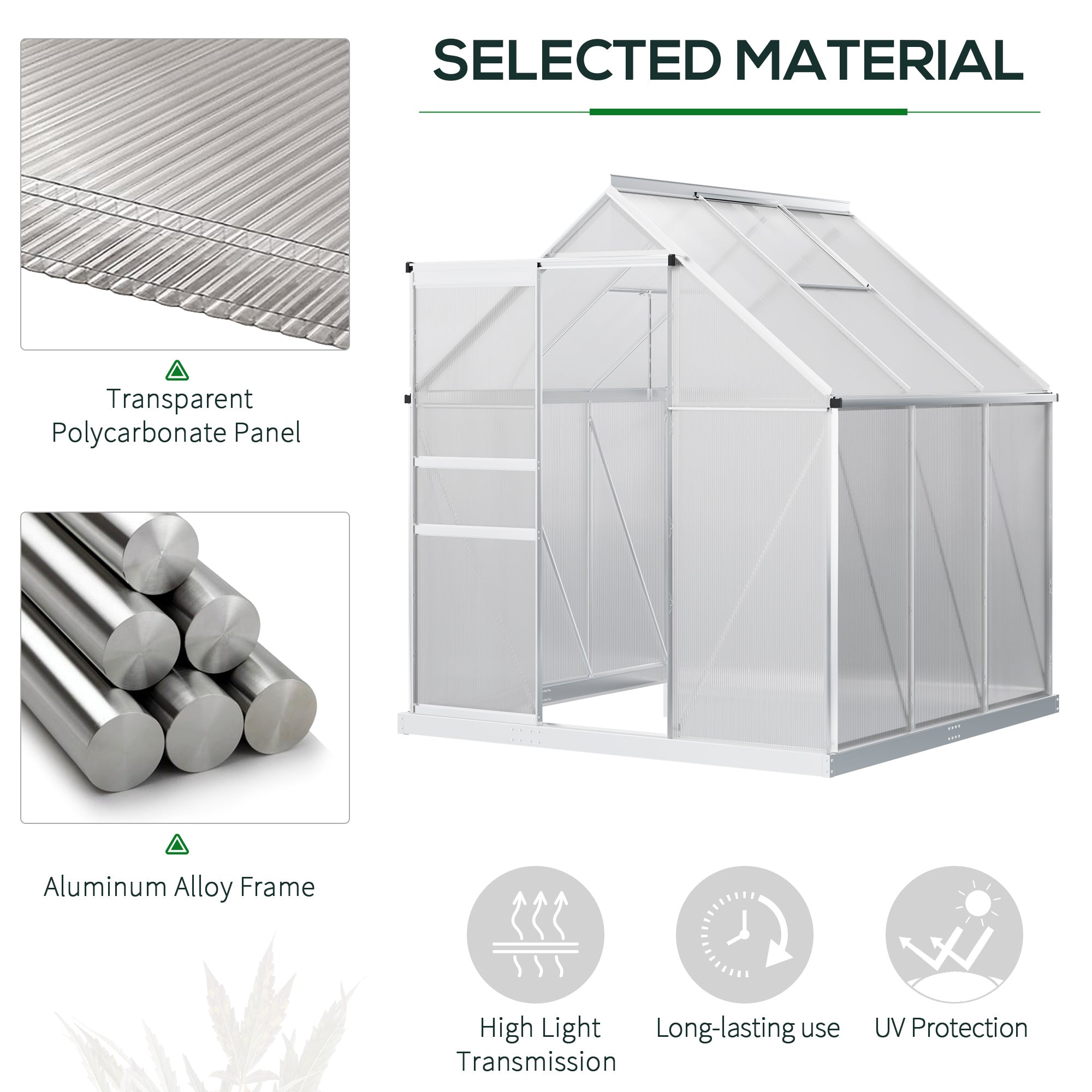 Outsunny 6' x 6' Aluminum Greenhouse Polycarbonate Walk-in Garden Greenhouse Kit with Adjustable Roof Vent, Rain Gutter  Sliding Door| Aosom Canada
