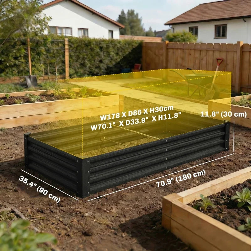 6 x 3 x 1ft Galvanized Raised Garden Bed, Reinforced Outdoor Planter Box with Open Bottom, Black