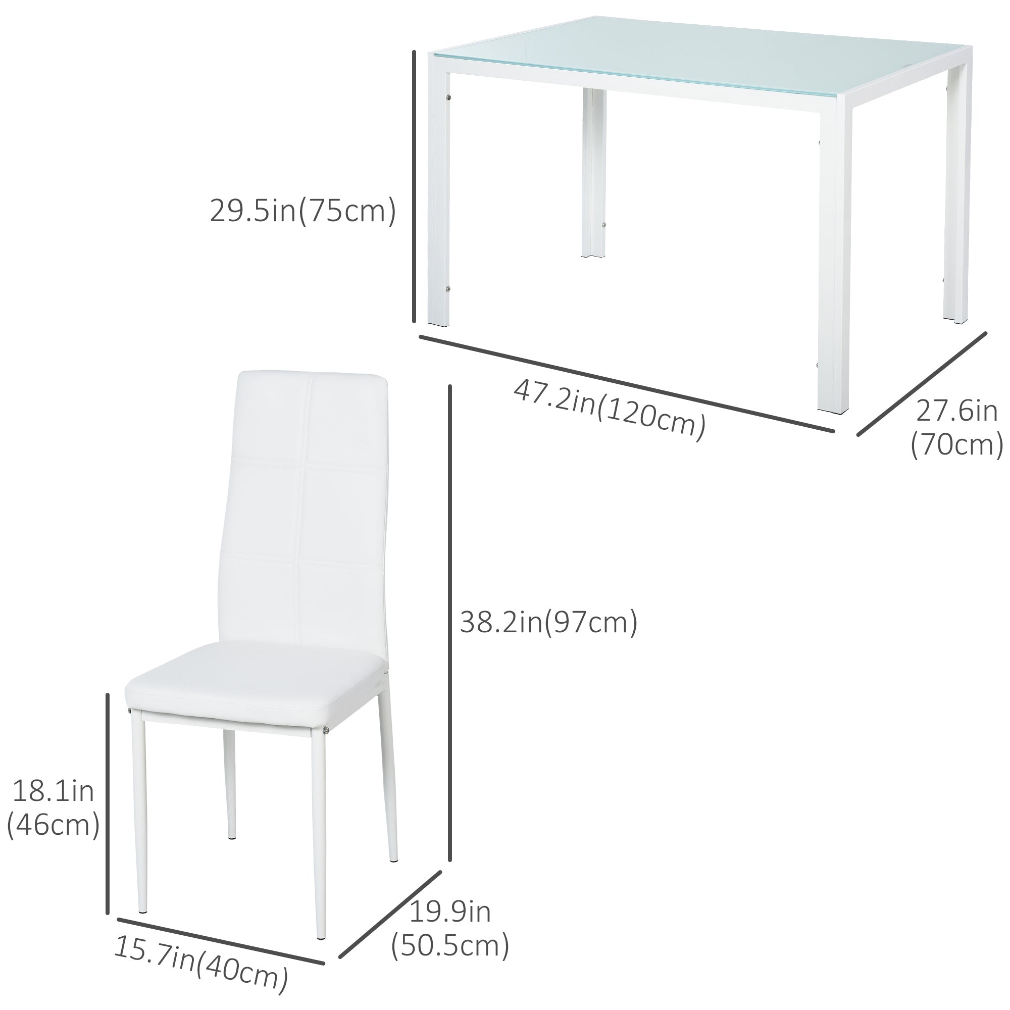 Zaya 5-Piece Rectangular Glass Dining Set for Small Spaces-White