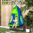 Kids Hanging Tree Swing Tent, Waterproof Sensory Swing with Windows, Rolling Door, for Indoor & Outdoor, Green
