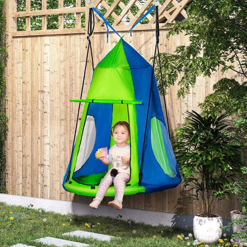 Kids Hanging Tree Swing Tent, Waterproof Sensory Swing with Windows, Rolling Door, for Indoor & Outdoor, Green