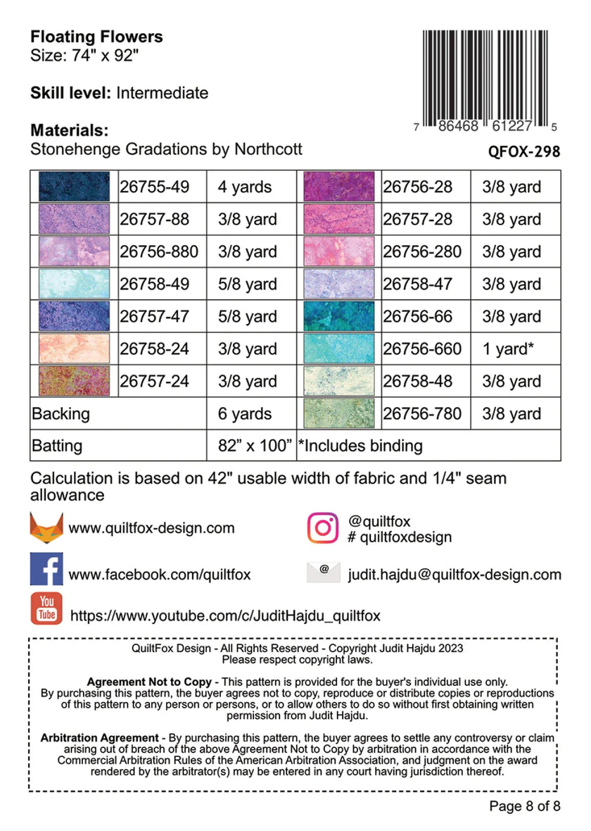 Quilt Fox - Floating Flowers - Stonehenge - Quilt Pattern