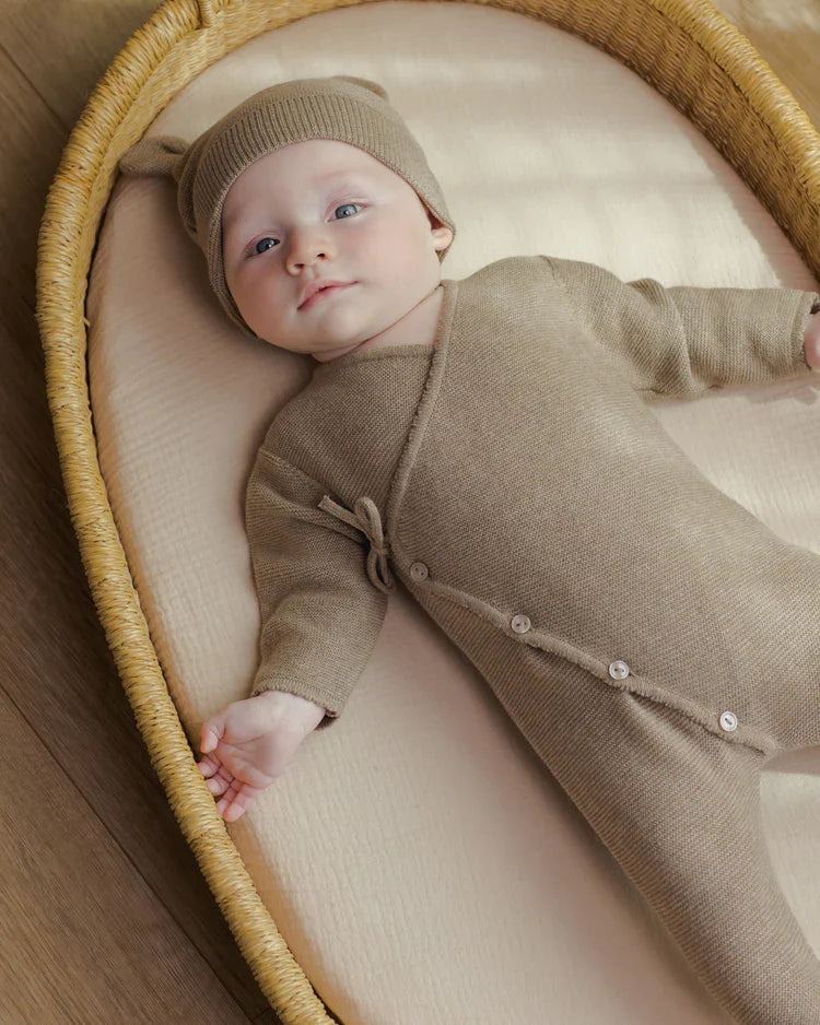 Wrap Knit Footie | Heathered Mocha | Quincy Mae