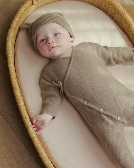 Wrap Knit Footie | Heathered Mocha | Quincy Mae