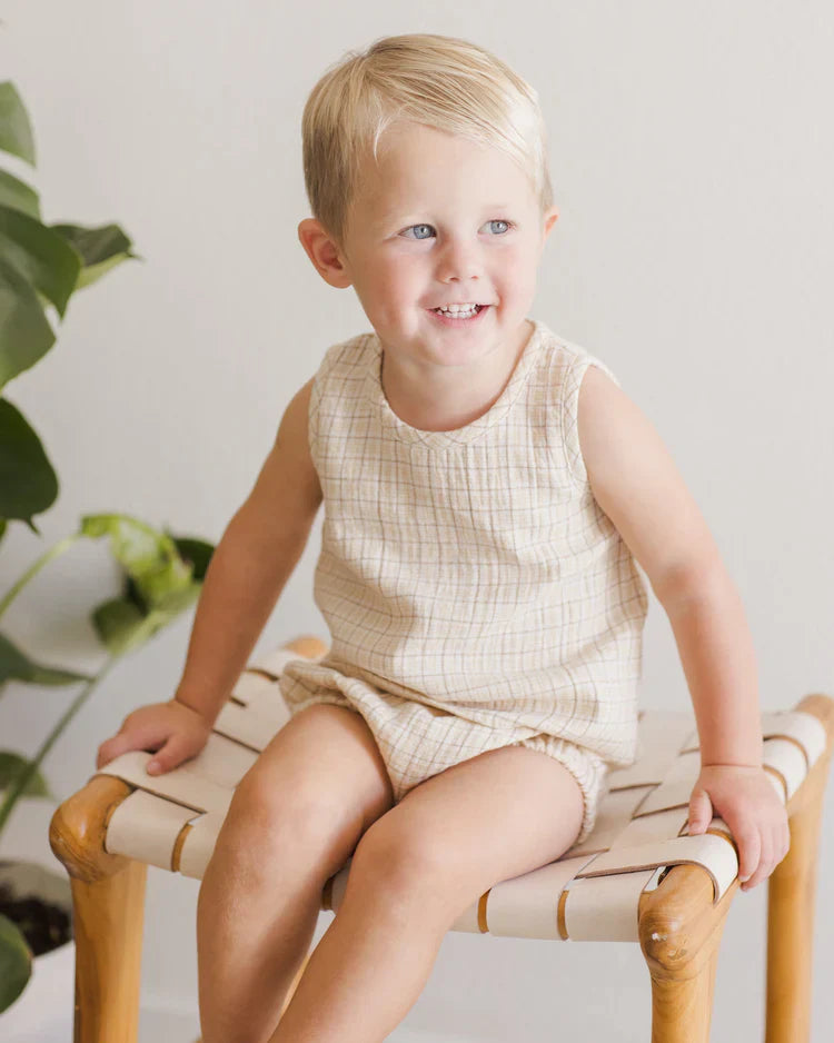 Woven Tank + Short Set | Yellow Plaid  | Quincy Mae