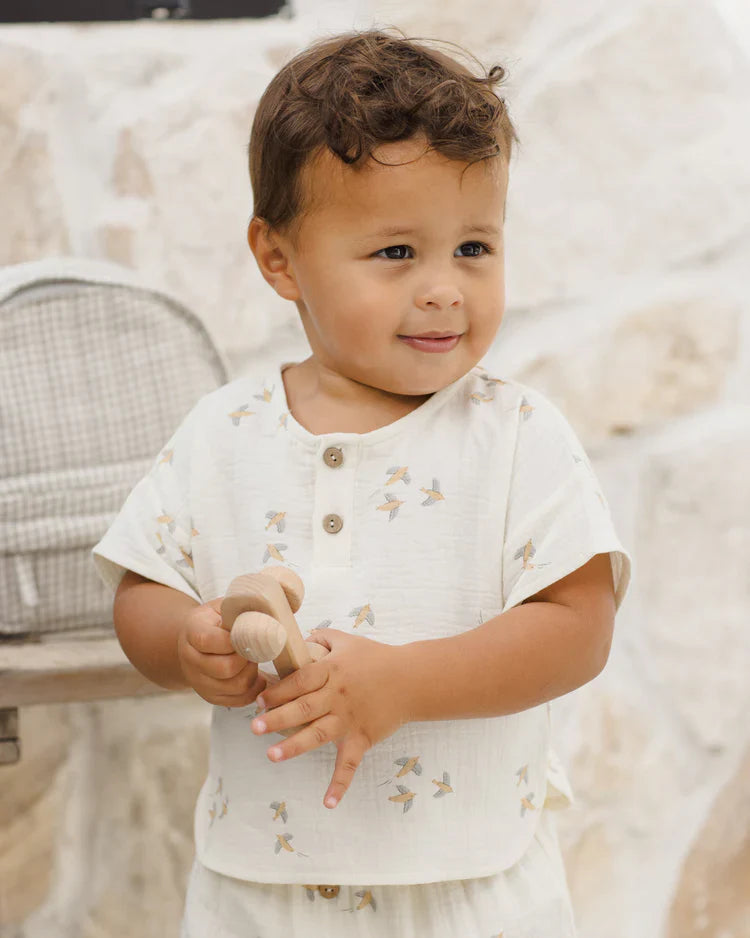 Woven Boxy Top + Short Set | Birds | Quincy Mae
