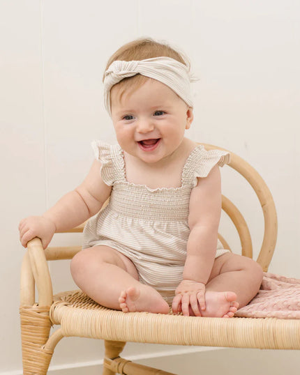 Knotted Headband | Oat Micro Stripe | Quincy Mae