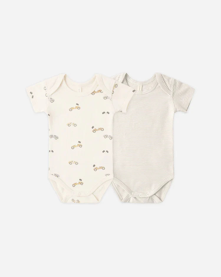 Short Sleeve Bodysuit Pack | Race Car, Oat Micro Stripe | Quincy Mae