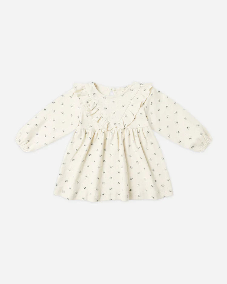 Long Sleeve Ruffle V Dress | Blue Ditsy | Quincy Mae