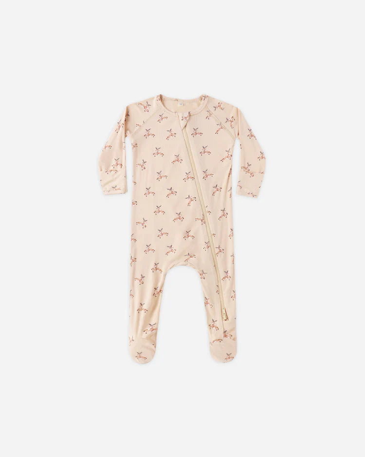 Bamboo Zip Footie | Reindeer | Quincy Mae