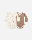 Ribbed Bodysuit, 2 Pack | Cedar Micro Stripe, Acorns | Quincy Mae