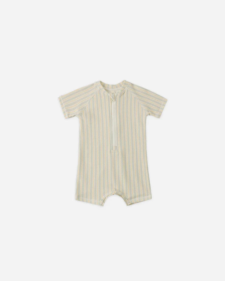 Zip Rashguard One-Piece | Blue + Butterscotch Stripe | Quincy Mae