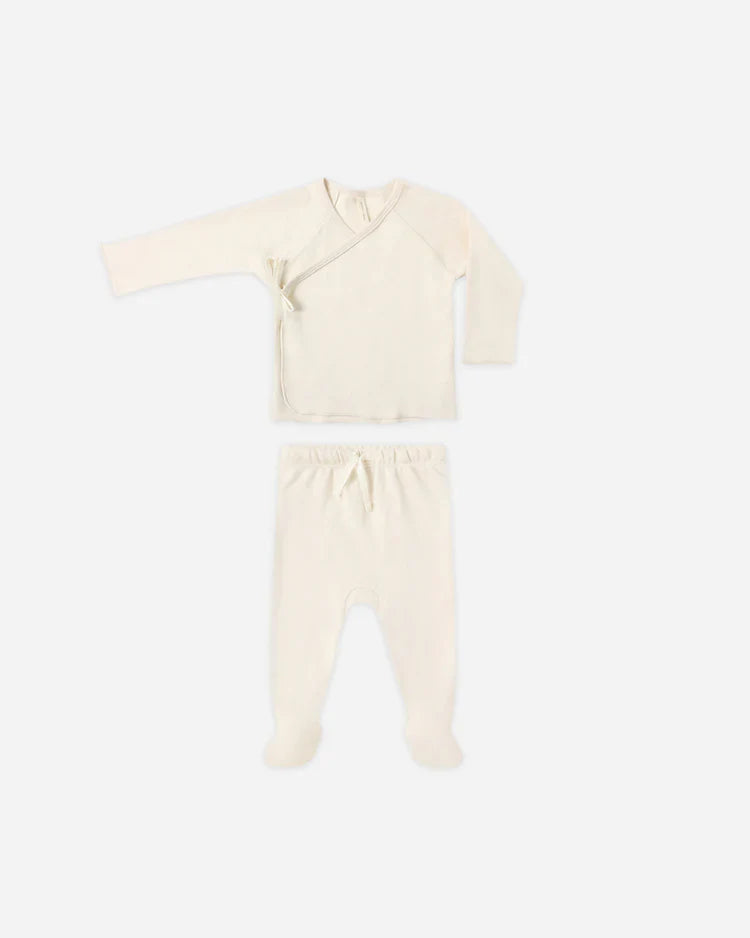 Wrap Top + Footed Pant Set | Natural | Quincy Mae