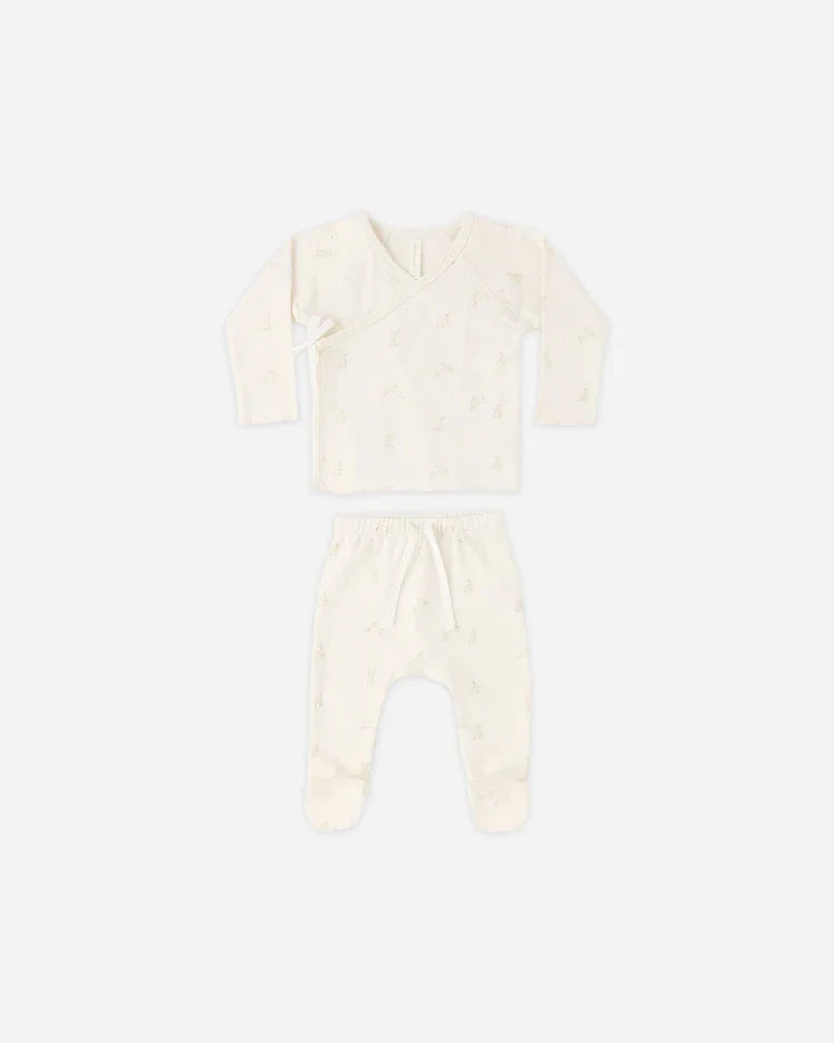 Wrap Top + Footed Pant Set | Bunnies | Quincy Mae