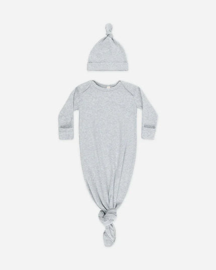 Knotted Baby Gown + Hat | Dusty Blue | Quincy Mae
