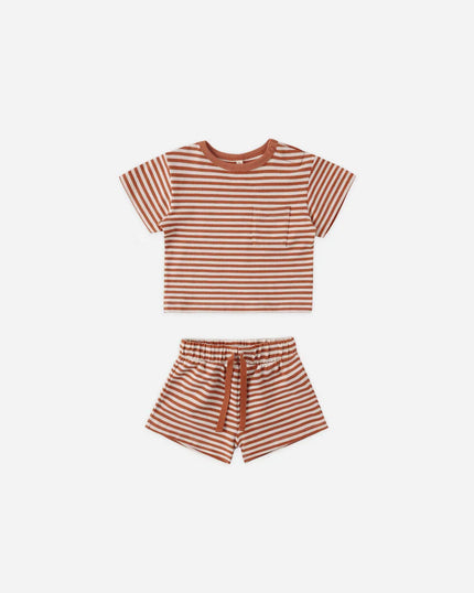 Boxy Pocket Tee + Short Set| Poppy Stripe | Quincy Mae
