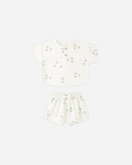 Woven Boxy Top + Short Set | Birds | Quincy Mae