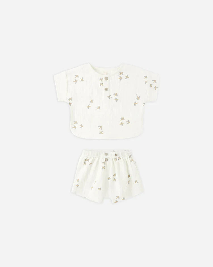 Woven Boxy Top + Short Set | Birds | Quincy Mae