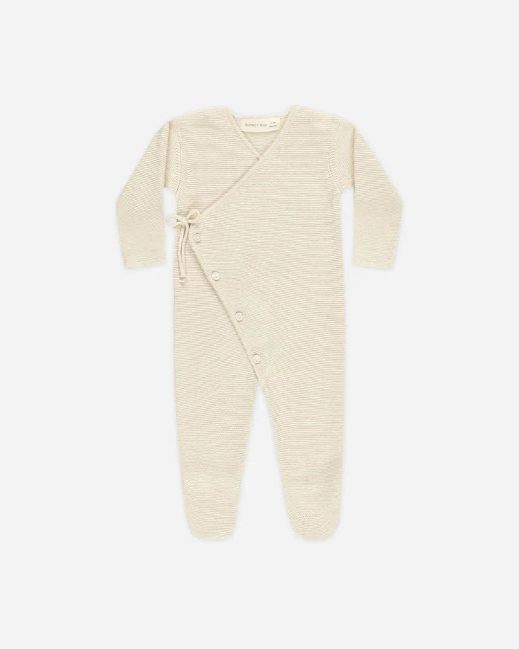 Wrap Knit Footie | Heathered Natural | Quincy Mae