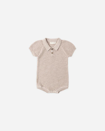 Knit Polo Romper | Heathered Latte | Quincy Mae