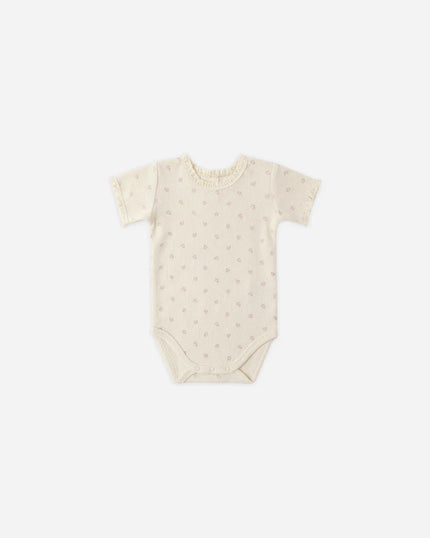 Short Sleeve Waffle Bodysuit | Mauve Ditsy | Quincy Mae