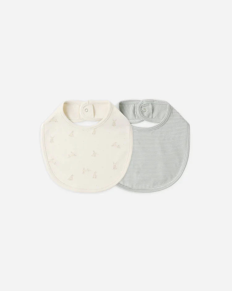 Jersey Snap Bib Pack | Bunnies, Sage Microstripe | Quincy Mae