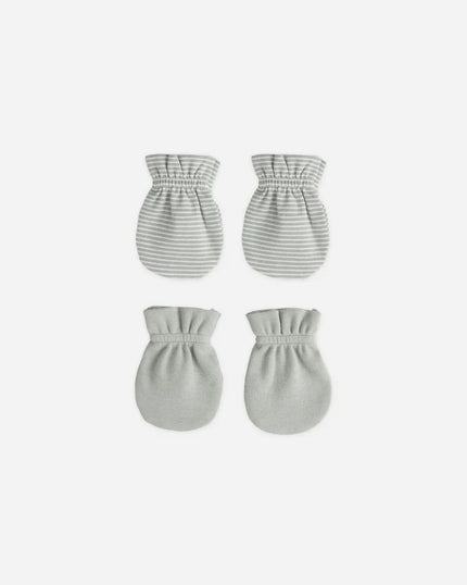 No Scratch Mittens Set | Sage Micro Stripe, Sage | Quincy Mae