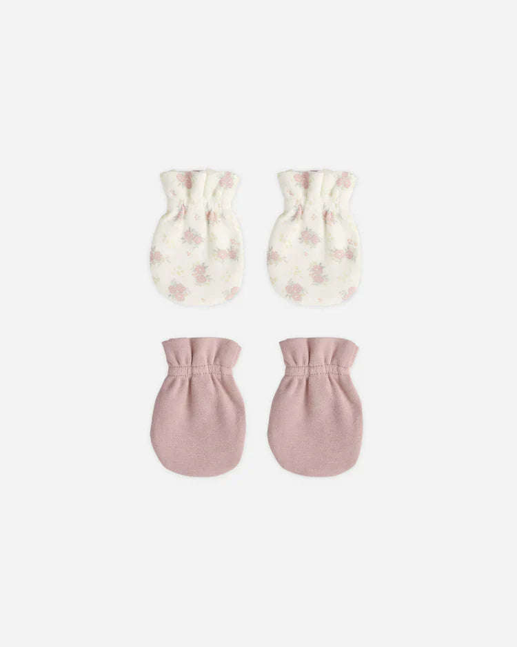 No Scratch Mittens Set | Mauve, Flower Field | Quincy Mae