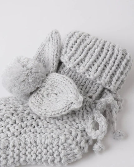 Bunny Knit Booties | Heathered Sky | Quincy Mae